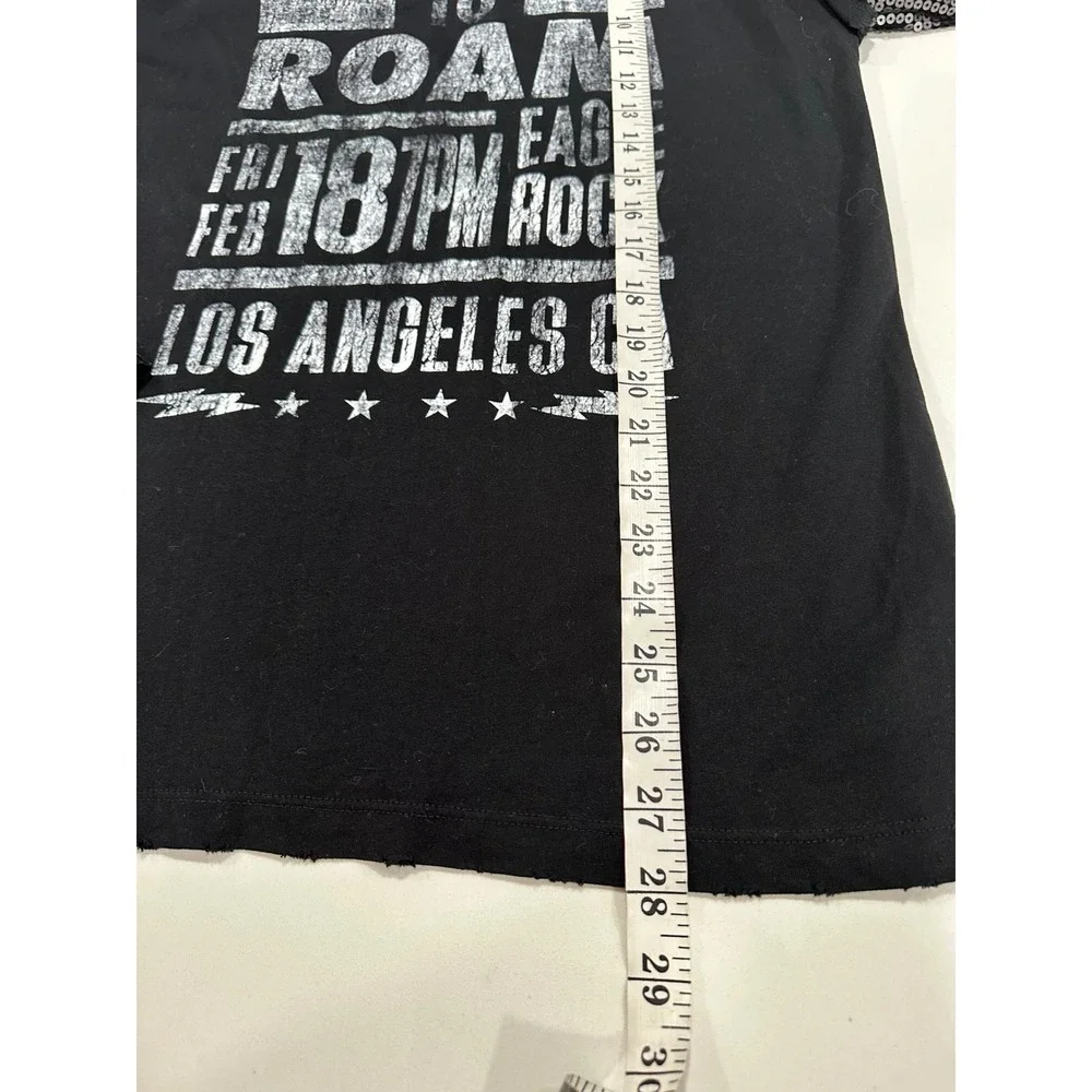 Free People Free‎ To Roam Sequin Sleeve Graphic Tee Black Rock Concert Shirt S